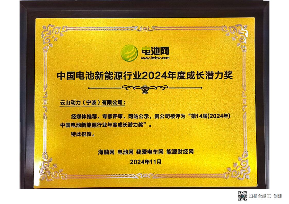 中国电池新能源行业2024年度成长潜力奖